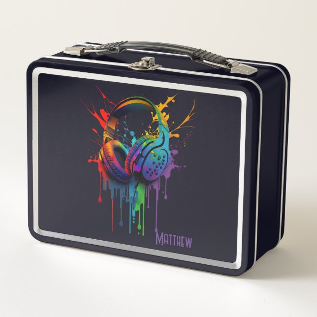 Watercolor Gaming Headset Graphic Personalised Metal Lunch Box (Front)