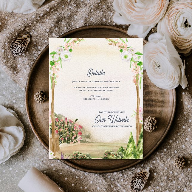 Watercolor Garden Arch Romantic Wedding Details Enclosure Card (Watercolor Garden Arch Wedding Details Enclosure Card Romantic Botanical Information Card)