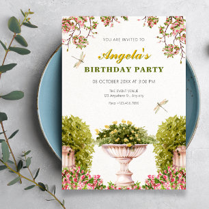 Watercolor garden birthday invitation