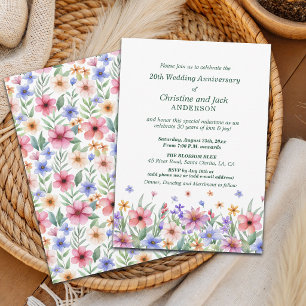 Watercolor Garden Floral 20th Wedding Anniversary Invitation
