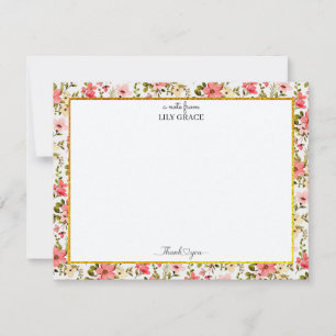 Watercolor Garden Floral and Gold Style Thank You Card