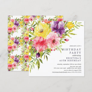 Watercolor Garden Floral Birthday Party Invitation