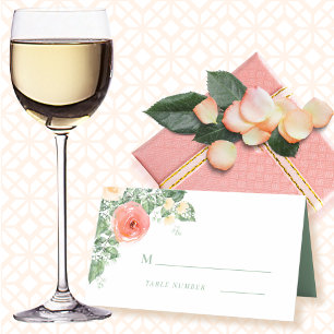Watercolor Garden Floral Monogram Peach            Place Card
