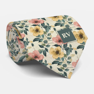 Watercolor Garden Floral Monogrammed Necktie
