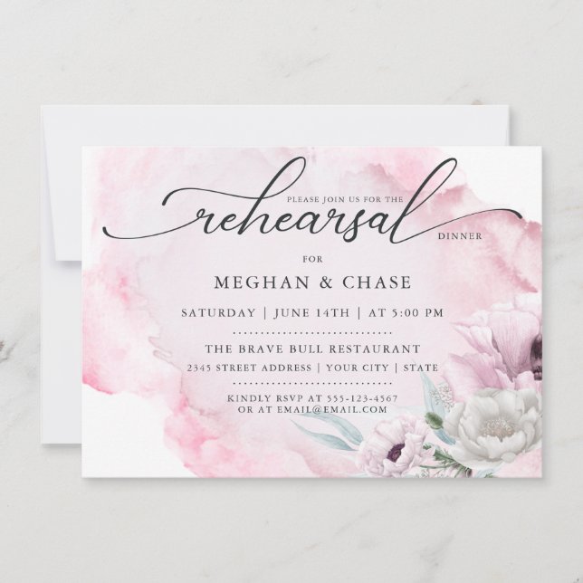Watercolor Garden Floral Pink Poppy  Invitation (Front)