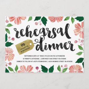 Watercolor Garden Floral Rehearsal Dinner Invitation