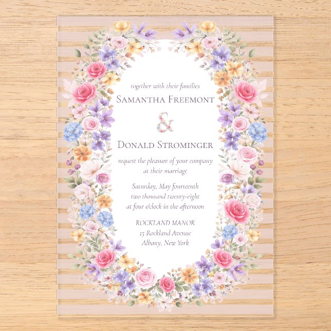 Watercolor Garden Flower Frame Wedding Invitation (Front)