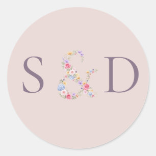 Watercolor Garden Flower Frame Wedding Invitation Classic Round Sticker