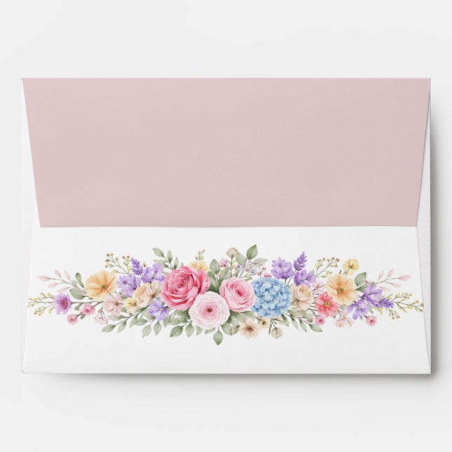 Watercolor Garden Flower Frame Wedding Invitation Envelope (Back (Top Flap))