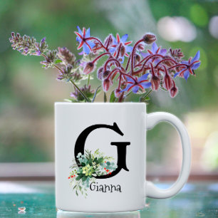 Watercolor garden flower monogram coffee mug