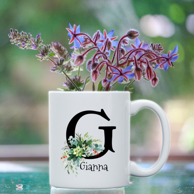 Watercolor garden flower monogram coffee mug (Creator Uploaded)