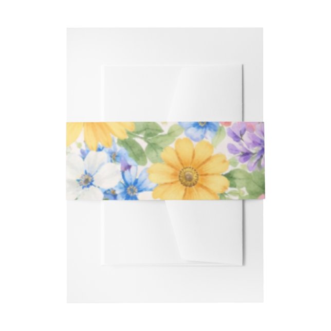 Watercolor Garden Flower Wedding Invitation Band Invitation Belly Band (Front Example)