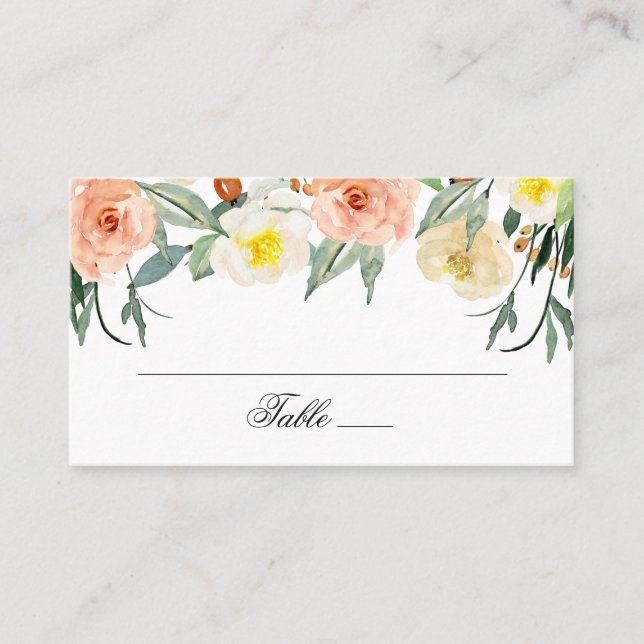 Watercolor garden flowers. Blush floral wedding Place Card (Front)