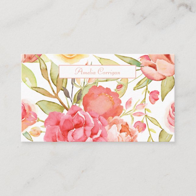 Watercolor Garden Flowers Business Card (Front)