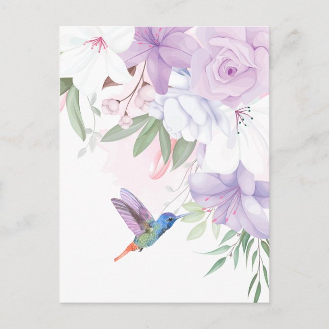 Watercolor Garden Flowers Hummingbird Bird  Postcard (Front)