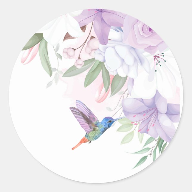 Watercolor Garden Flowers Hummingbird Bird Thanks Classic Round Sticker (Front)