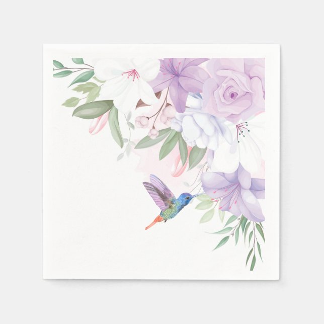 Watercolor Garden Flowers Hummingbird Bird Thanks  Napkin (Front)