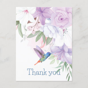Watercolor Garden Flowers Hummingbird Bird Thanks Postcard