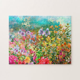 Watercolor Garden Flowers Jigsaw Puzzle