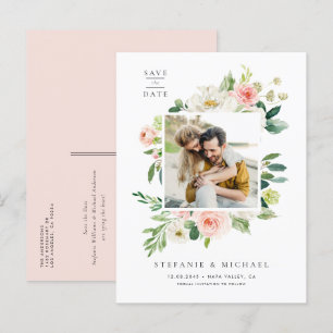 Watercolor Garden Flowers Photo Save the Date Announcement Postcard