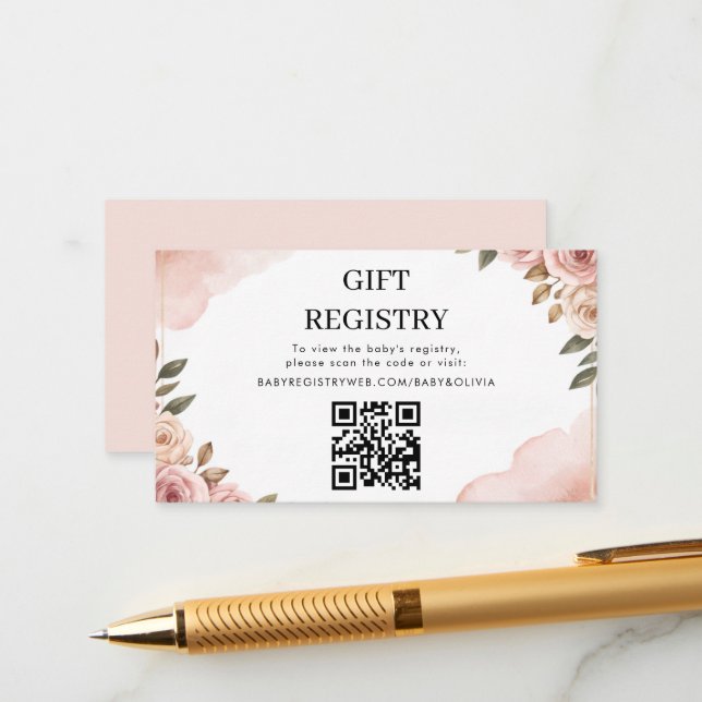 Watercolor Garden Flowers QR Code Registry  Enclosure Card (Front/Back In Situ)