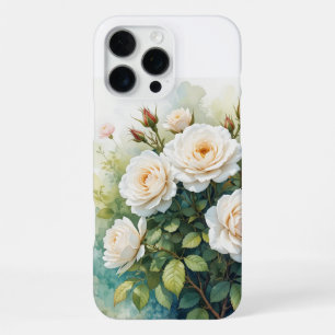 Watercolor Garden Flowers White Roses iPhone 16 Pro Max Case