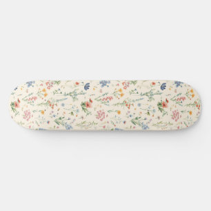 watercolor Garden Flowers Wildflower Spring Meadow Skateboard