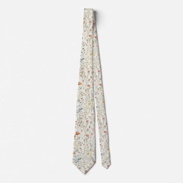 watercolor Garden Flowers Wildflower Spring Meadow Tie (Front)