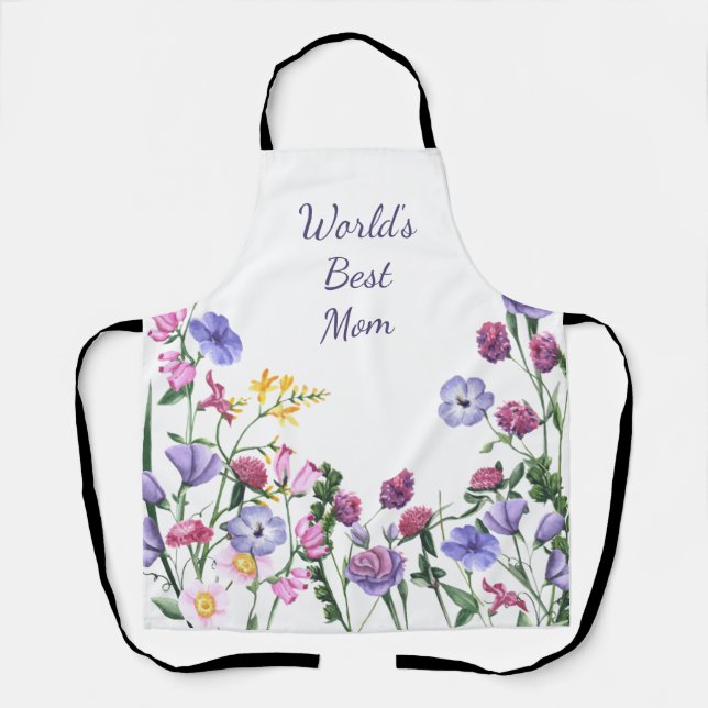 Watercolor Garden Flowers World's Best Mum   Apron (Front)