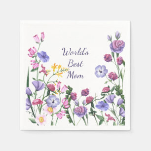Watercolor Garden Flowers World's Best Mum Napkin