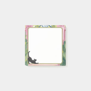 Watercolor Garden Gate & Stretching Black Cat Post-it Notes