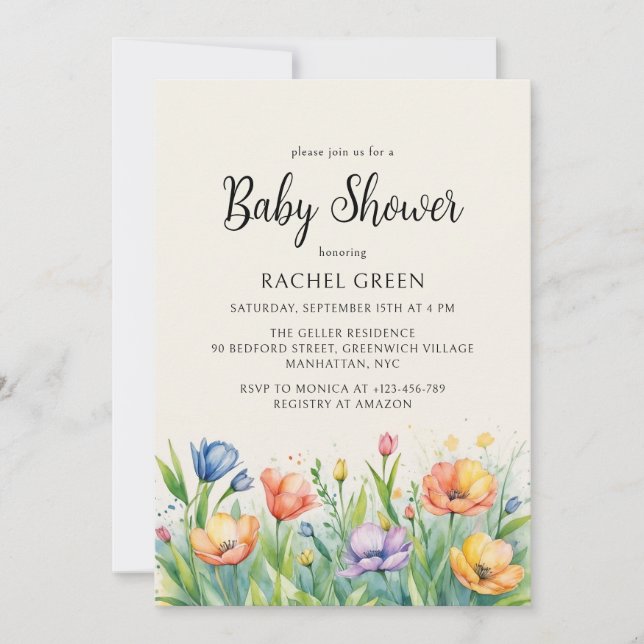 Watercolor Garden Gender Neutral Baby Shower Invitation (Front)