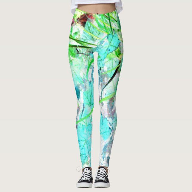 Watercolor Garden Impressionist Yoga Pants Running (Front)