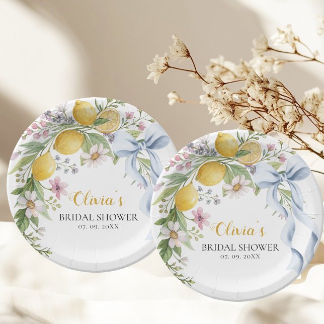 Watercolor Garden Lemon Citrus Bridal Shower  Paper Plate (Creator Uploaded)