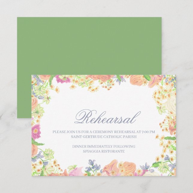 Watercolor Garden Party Floral Crest Wedding Enclosure Card (Front/Back)