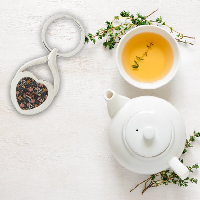 Watercolor garden pattern black Metal Keychain (Creator Uploaded)