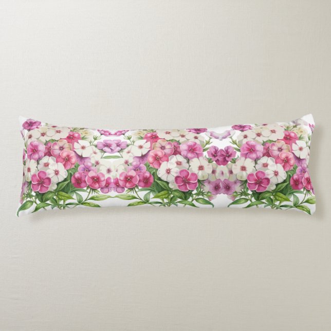 Watercolor Garden Phlox Flowers Body Cushion (Front)