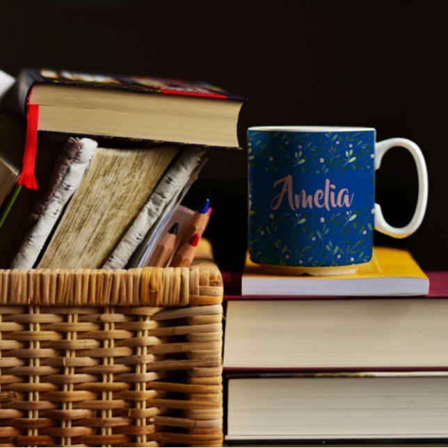 Watercolor garden pink blue pattern coffee mug (Creator Uploaded)