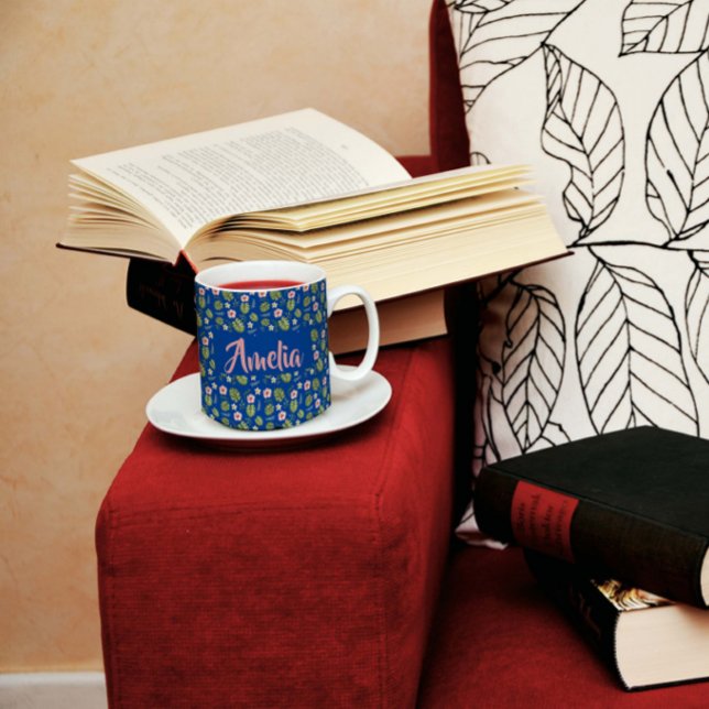 Watercolor garden pink blue pattern coffee mug (Creator Uploaded)