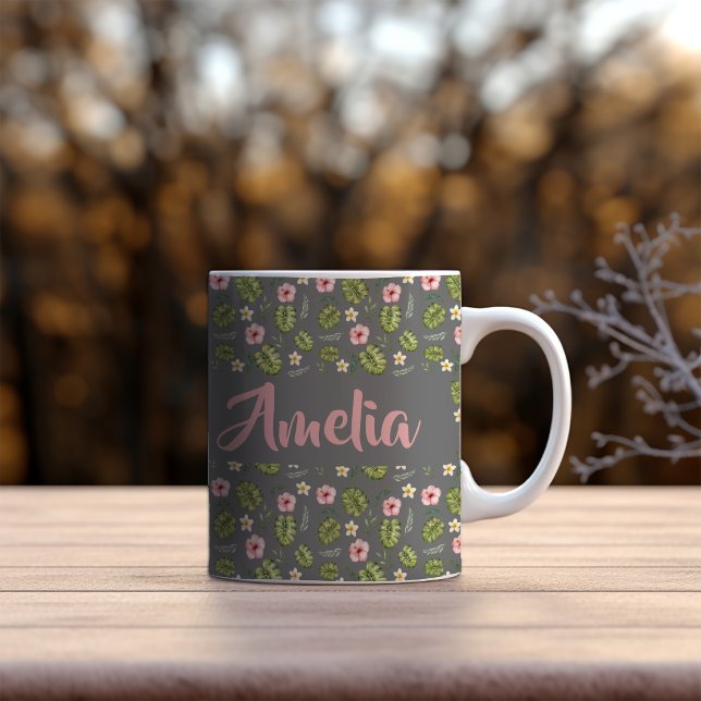 Watercolor garden pink grey pattern coffee mug (Creator Uploaded)