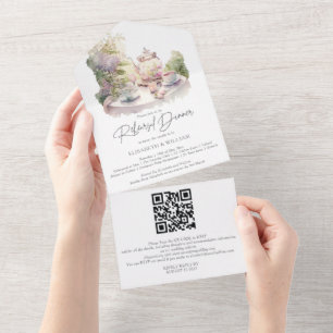 Watercolor Garden Rehearsal Dinner QR Code Rsvp All In One Invitation