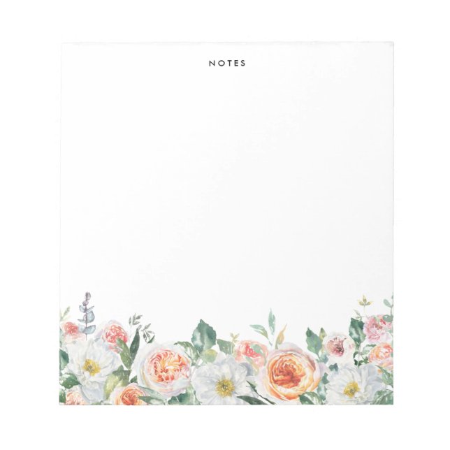 Watercolor Garden Roses Garland Personalised Notepad (Front)