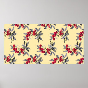 Watercolor garden rowan plant seamless pattern on  poster