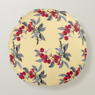 Watercolor garden rowan plant seamless pattern on round cushion
