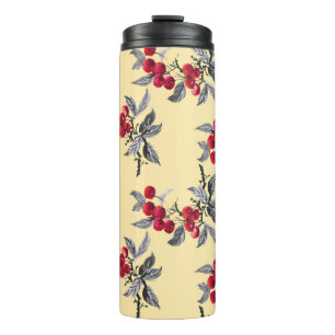 Watercolor garden rowan plant seamless pattern on  thermal tumbler