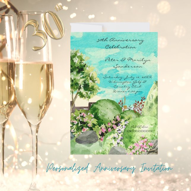 Watercolor Garden Scene Personalised Anniversary Invitation (Creator Uploaded)