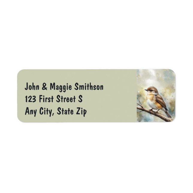 Watercolor Garden Sparrow Nature Bird Address (Front)