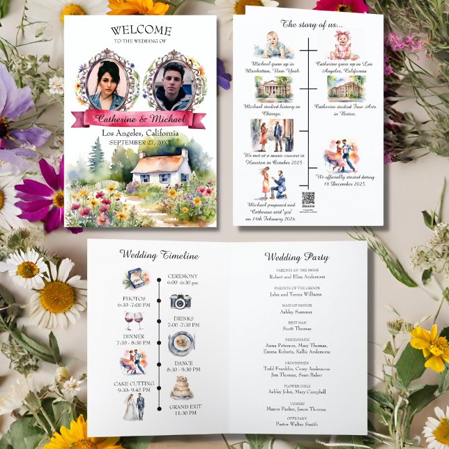 Watercolor Garden Spring Wedding Icon Timeline Programme (Creator Uploaded)