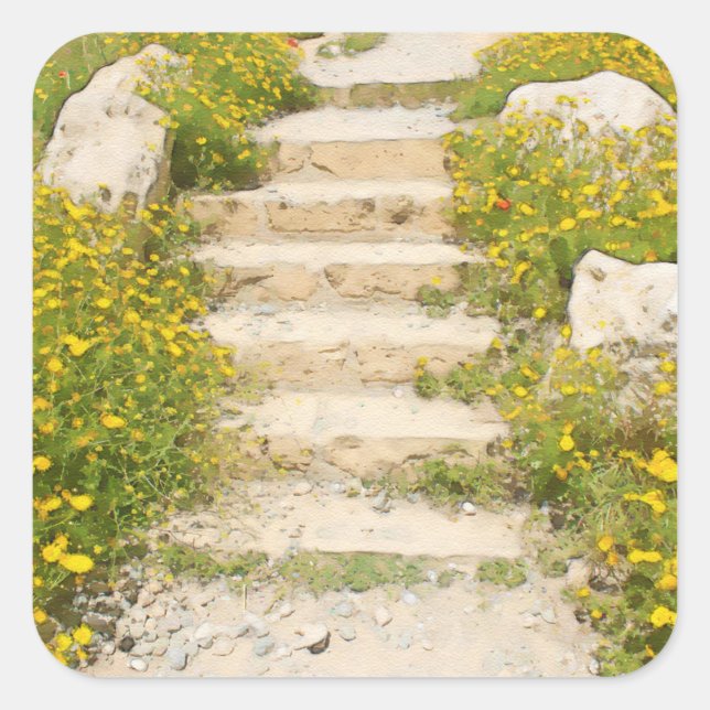 Watercolor garden square sticker (Front)