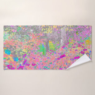 Watercolor Garden Sunrise with Purple Flowers Bath Towel